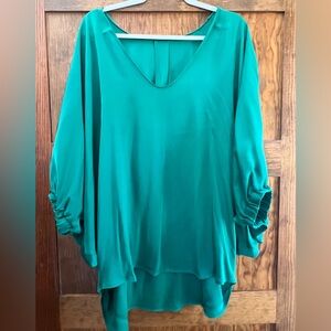 Emerald Green Silk Batwing Blouse
